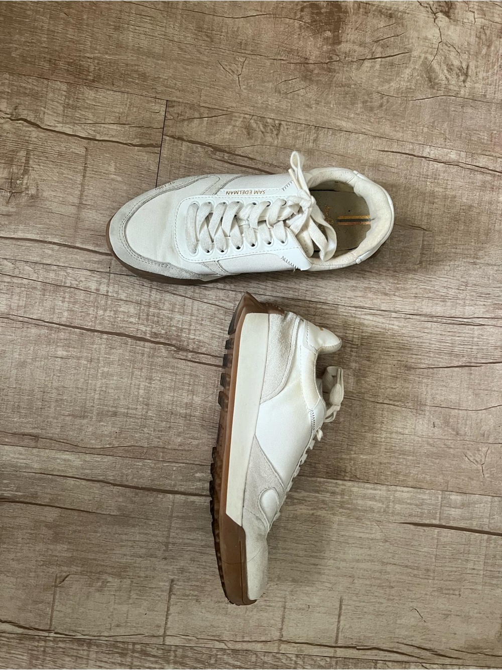 Sam Edelman Women’s White Sneakers with Brown Gum Sole